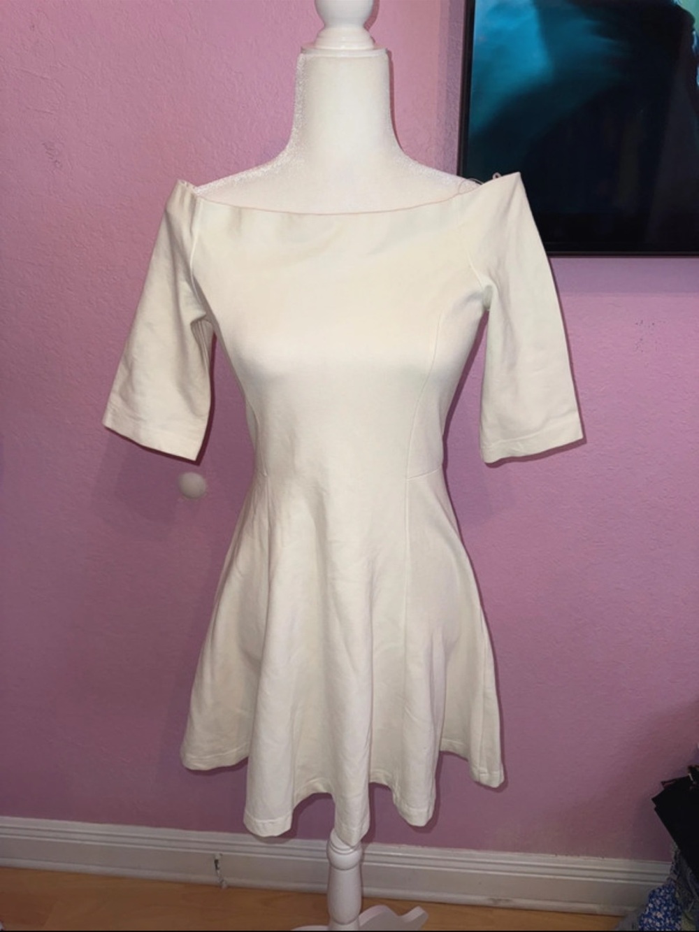 Lush Cream Off-Shoulder Fit & Flare Dress